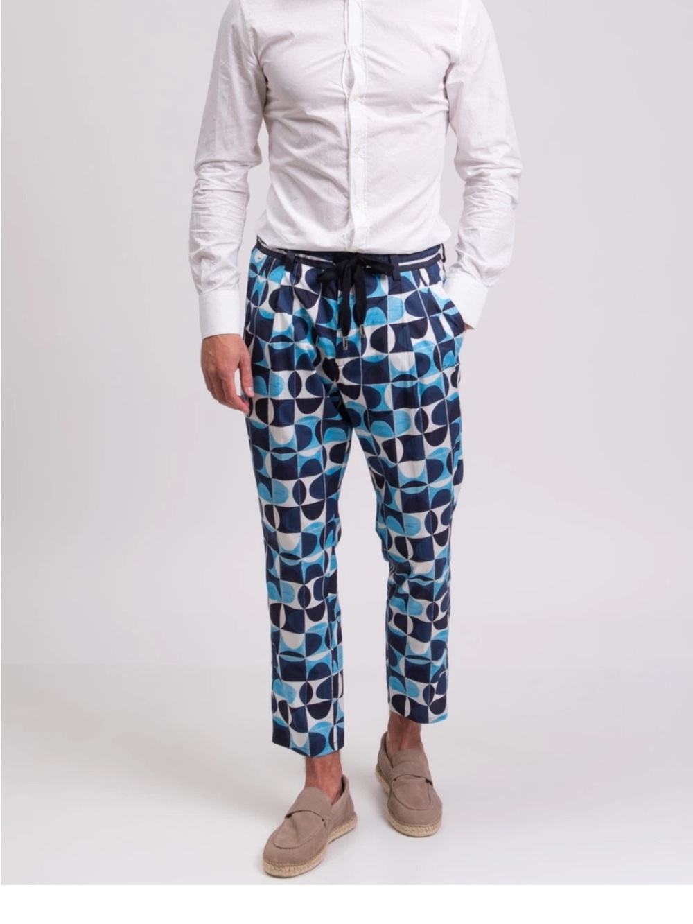 Dolce & Gabbana Blue Geometric Print Men’s Pants